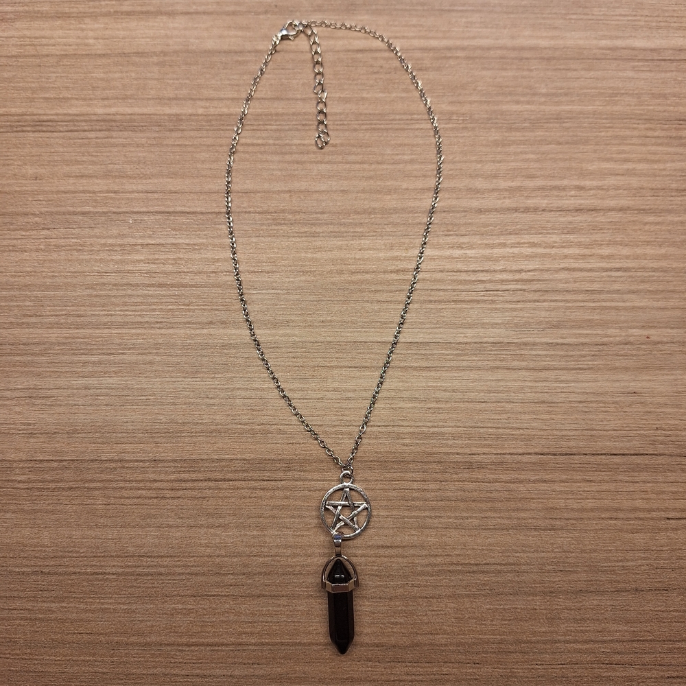Silver Pentagram Necklace with Black Pendant